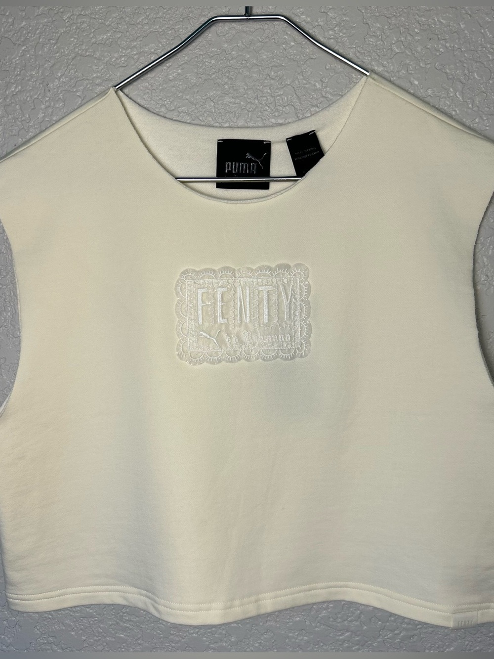 NWT Fenty Puma Rihanna Cream Lace Embroidered Crop Tank Top Coquette Athleisure